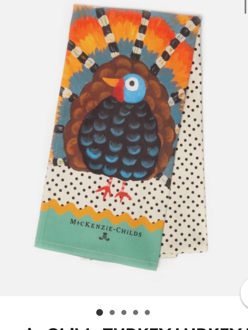 MacKenzie-Childs Teal, Orange & Blue Turkey Kitchen Towel